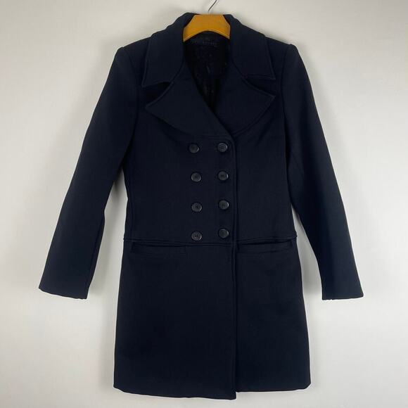 Vintage Janet Howard lightly padded black coat wool and spandex blend size 6 - Picture 1 of 9